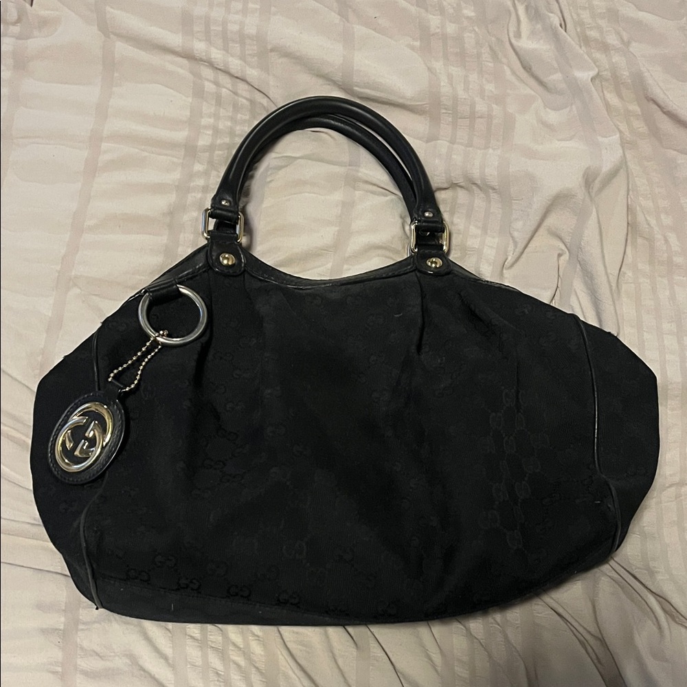 Well Loved Gucci Black Shoulder Bag with Gold Accents